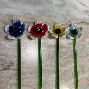 Set of 4 Vintage Colorful Glass Flowers
